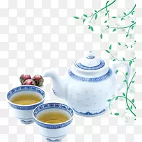 茶杯瓷砖厨房茶壶-白茶套，茶具