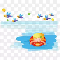 儿童卡通游泳插图-游泳男孩