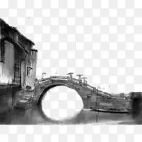 江南周庄大桥-一座古桥隧道水墨画