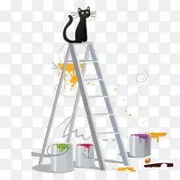 梯猫工人-站在梯子上的猫