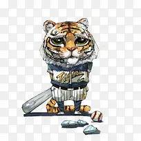 虎猫卡通插图-孟虎