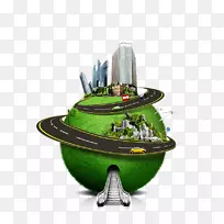 地球建筑绿色公路-地球城市商业创意