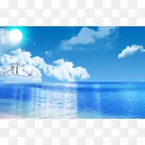 海天云蓝色海岸-海，凉爽，蓝天，白云，太阳，海洋，蓝色
