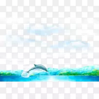 海豚蓝色卡通壁纸-蓝色海洋海豚跳跃