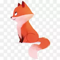 红狐水彩画插图-狐狸