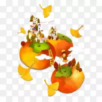 卡通柿子水彩画插图-柿子王国
