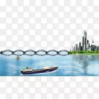 海报资源-海洋城市大桥背景材料
