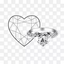 钻石切割心钻石透明水晶手绘爱情戒指