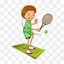 网球摄影插图.卡通手绘校园网球比赛