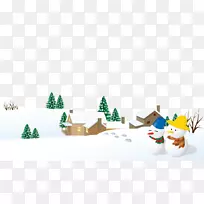 雪人冬季景观-创意卡通雪地