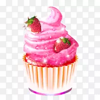 冰淇淋蛋糕纸杯蛋糕草莓奶油蛋糕-粉红色草莓蛋糕