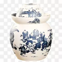景德镇陶瓷蓝白陶花瓶陶瓷泡菜罐