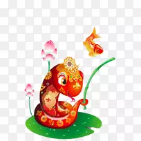 蛇卡通新年u0e01u0e32u0e23u0e4cu0e15u0e39u0e19u0e0du0e35u0e48u0e1bu0e38u0e48u0e19-卡通蛇鱼形象