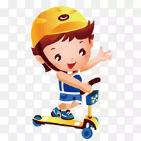 踢滑板车儿童剪贴画-喜欢玩滑板车