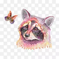 浣熊纸水彩画艺术插图卡通浣熊