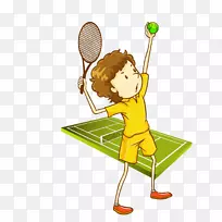 网球卡通插图.卡通手绘校园网球游戏