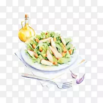 早餐水彩画食品插图-蔬菜沙拉