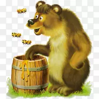 棕色熊蜂蜜面包鸭烟熊吃蜂蜜