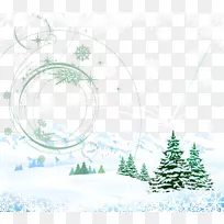 森林平面设计插图-北风吹雪花森林山丘