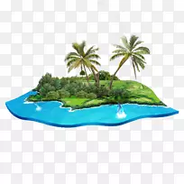 椰子剪贴画.手绘岛屿
