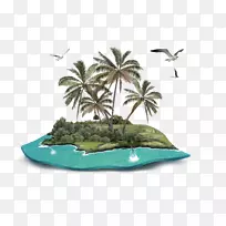 椰子剪贴画-绿色清新岛装饰图案