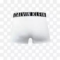 白色黑带，卡尔文·克莱因-白色卡尔文·克莱因短裤，放在黑带的背面。