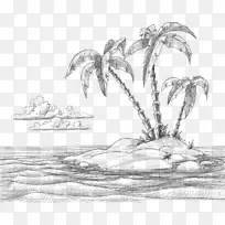 沙滩素描-手绘沙滩