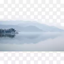 湖区湖泊水资源进口壁纸-蓝色梦幻水墨湖