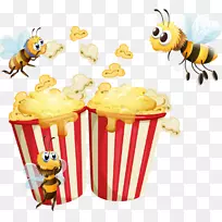 蜜蜂爆米花焦糖玉米插图卡通蜜蜂和爆米花