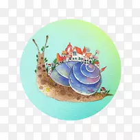 卡通插画-卡通蜗牛屋