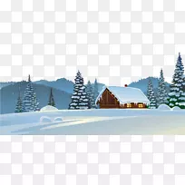 雪冬季剪辑艺术-卡通冬季房屋雪无花果。