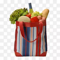 塑料袋有机食品购物袋蔬菜购物袋中的水果和蔬菜