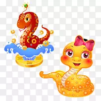 蛇卡通画路生肖-可爱的手绘蛇