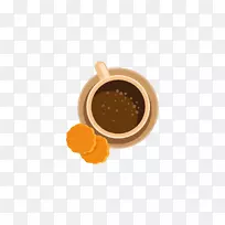 咖啡杯咖啡饼干-一杯咖啡和一片黄色饼干