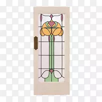 彩色玻璃门-白色花装饰门