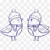 鸟圣诞情侣剪贴画-可爱的冬季鸟
