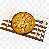 披萨快餐欧洲美食大米布丁披萨和餐具
