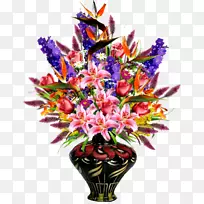 花卉图案花瓶-薰衣草手绘花瓶