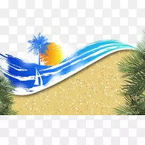 旗帜夏日海滩-涂鸦海滩背景装饰