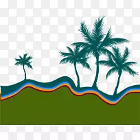 海滩剪影槟榔科插图手绘棕榈滩