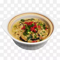 拉克萨粥，菜，红咖喱-蘑菇和鸡肉保健粥