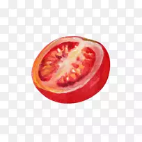 蔬菜樱桃番茄草莓水彩画插图-切番茄