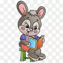 动物学校剪贴画-卡通兔子手绘兔子阅读和坐