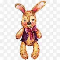 娃娃水彩画填充玩具手绘欧式可爱毛绒玩具兔子