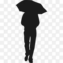 雨伞轮廓雨点可伸缩图形-雨中的行人