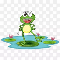 可食用青蛙两栖动物沼泽地青蛙插图-一只站在荷叶上的青蛙