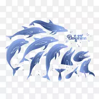 海豚免版税剪贴画-蓝色手绘海豚