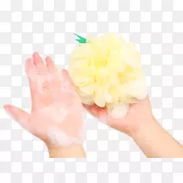 拇指黄手摩擦黄色浴球材料