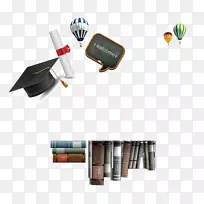学士学位，帽子，学术服装-书，学士帽，热气球装饰背景