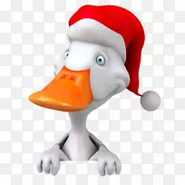 鸭圣诞插画-卡通鸭戴圣诞帽